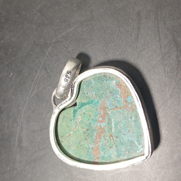 925 Silver Plated Turquoise Ethnic Heart Pendant Handmade Jewelry Size 1.5" J - Picture 3 of 4